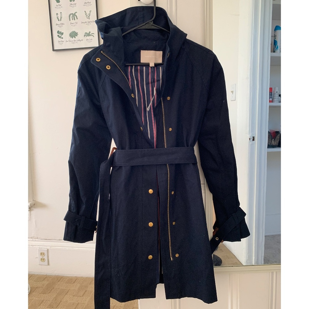 Banana Republic Navy Trench Coat With Hood